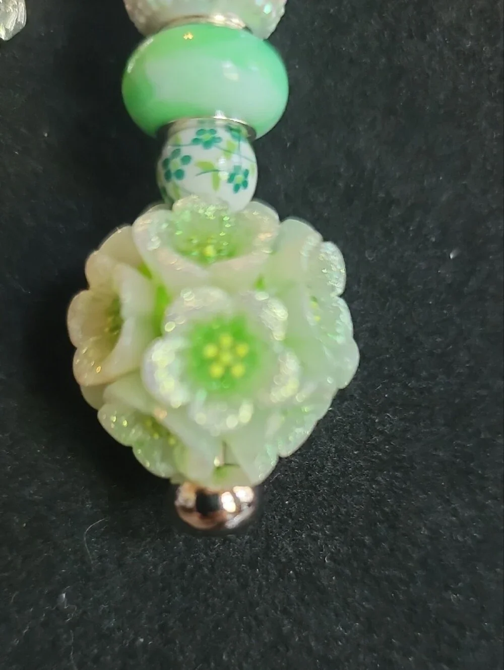 Floral Bead Drop Keychain with Hummingbird